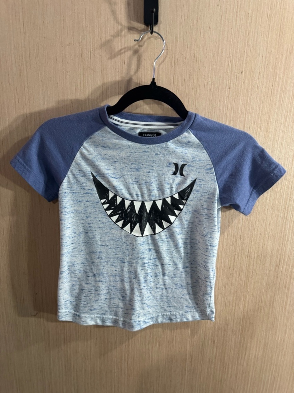 Hurley Heather Blue Raglan Tee with Shark Tooth Graphic Size 7